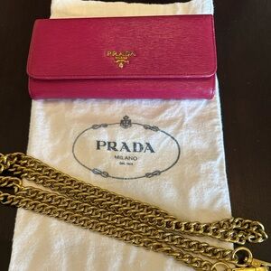 EUC Prada Pink Saffiano Leather Wallet with card case
